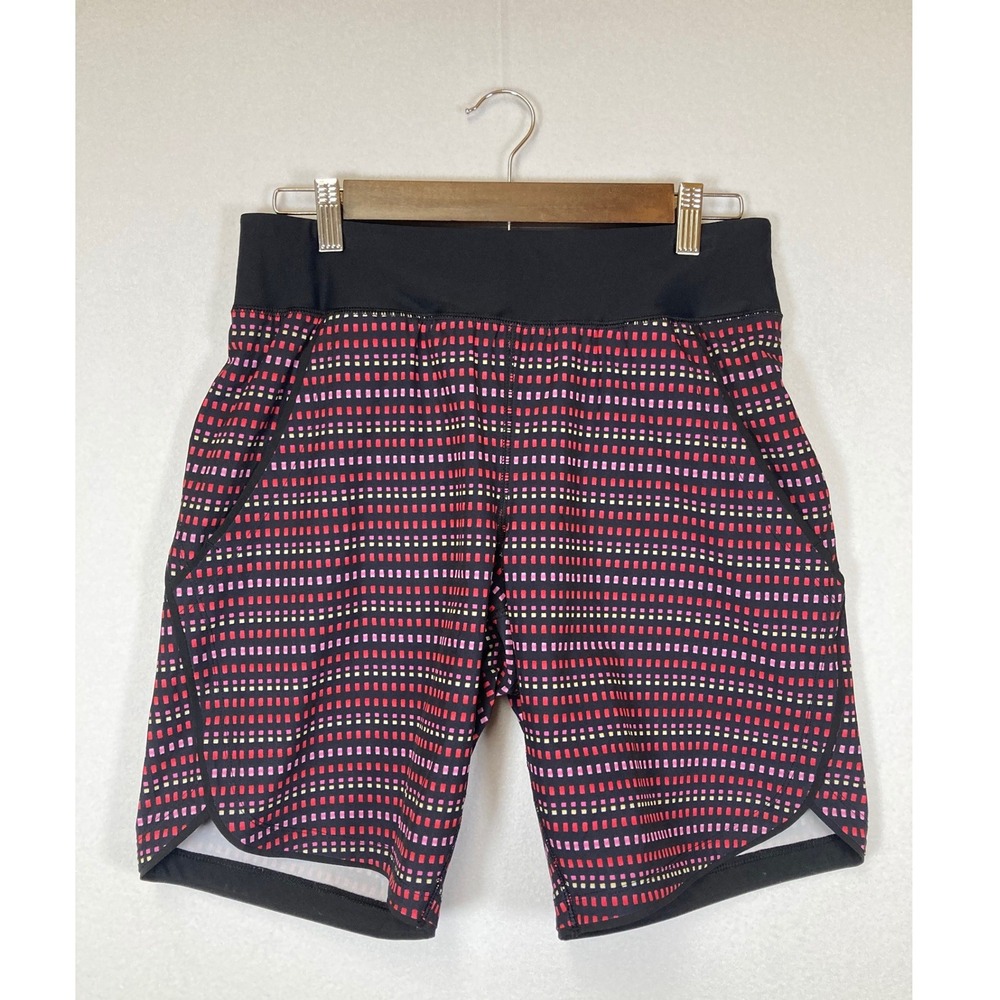 Geometric Active Lands End‎ Womens 2 Black Pink Quick Dry Board Shorts Pocket